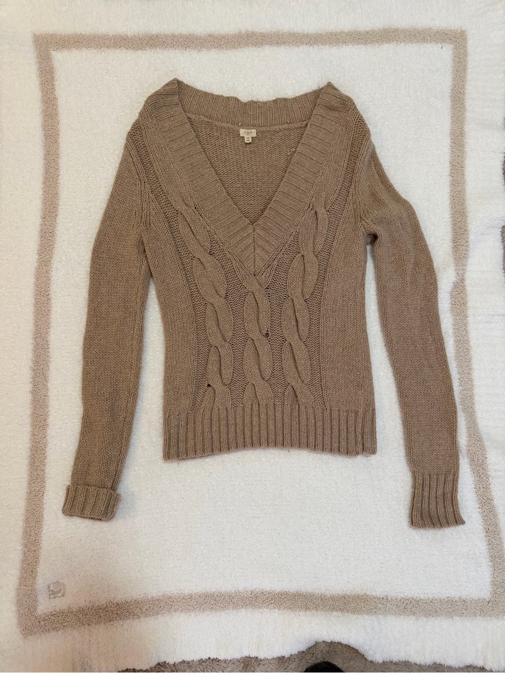 J. Crew Cable-Knit V-Neck Sweater in Taupe